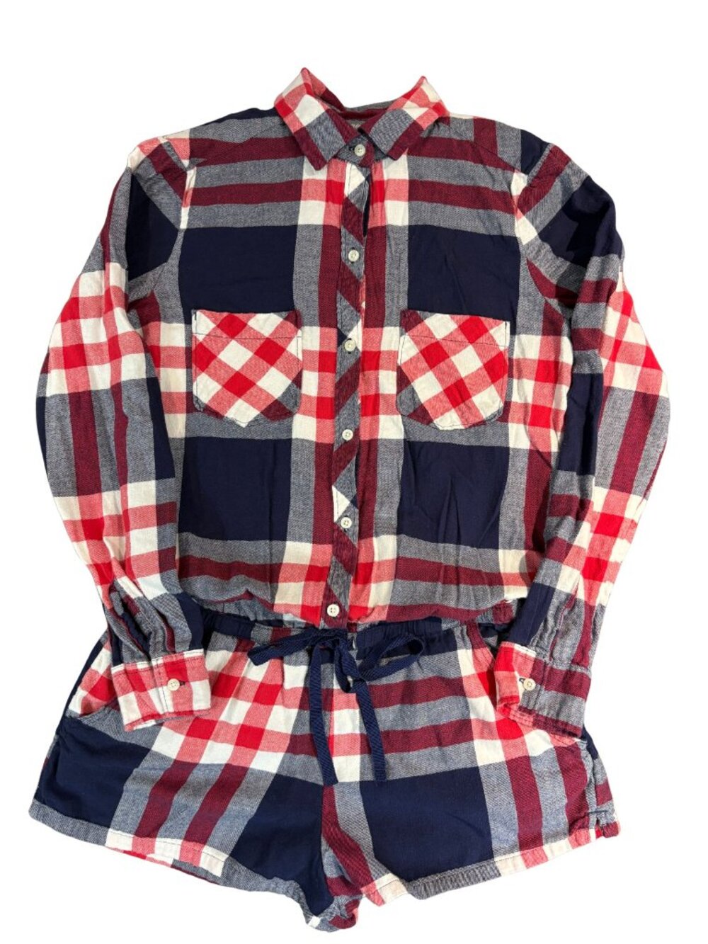 aerie Cotton Flannel Romper Loungewear Red Blue White Size Small (SKU: 50W)
